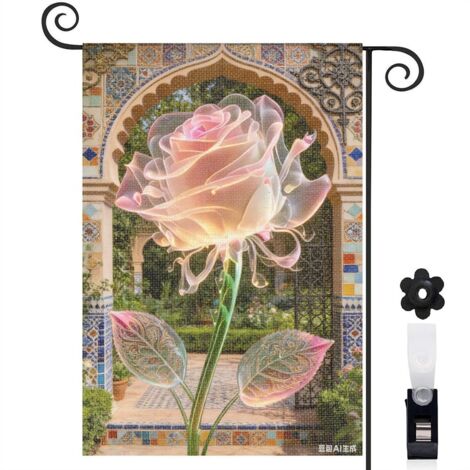 Drapeau de jardin rose transparente et sentier de jardin 30 x 45 cm décoration cour et balcon (1/5)
