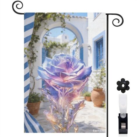 Drapeau de jardin jardin en fleurs et rose aquarelle 30 x 45 cm décoration cour et balcon (1/4)
