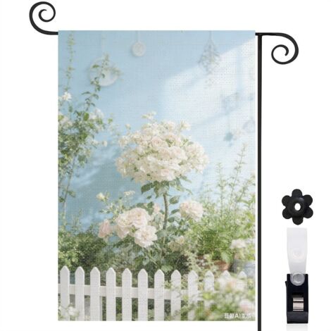 Drapeau de jardin hortensias blancs rosés 30 x 45 cm décoration extérieure jardin (1/5)