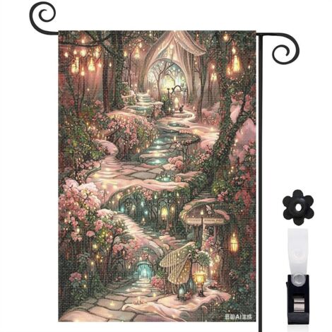 Drapeau vertical Welcome chemin lumineux et fée 30 x 45 cm décoration porche et entrée (1/5)