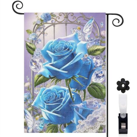 Bannière de cour style enchanteur et roses bleues magiques 30 x 45 cm décoration maison de campagne (1/5)