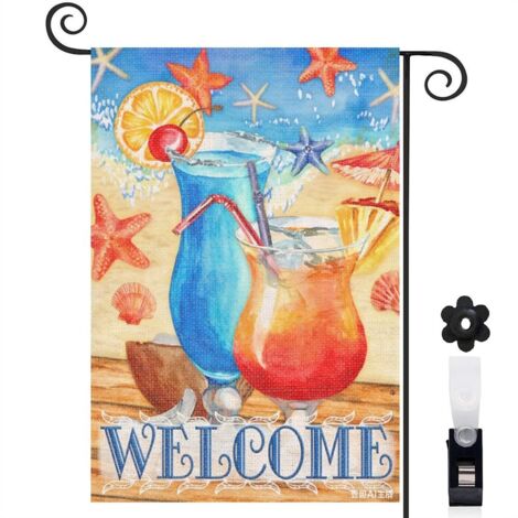 Bannière de cour Welcome et plage en aquarelle 30 x 45 cm décoration maison de campagne (1/5)