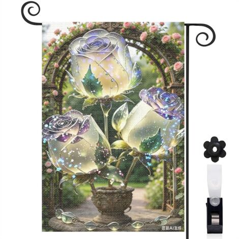 Bannière de cour fauteuil suspendu et roses magiques 30 x 45 cm décoration maison de campagne (1/5)