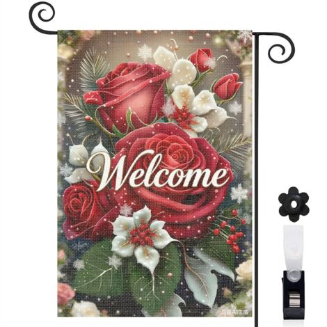 Drapeau de jardin roses rouges et lys 30 x 45 cm décoration terrasse et extérieur (1/5)