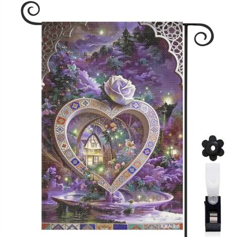 Drapeau vertical palmiers et rose blanche magique 30 x 45 cm décoration jardin d'été (1/5)