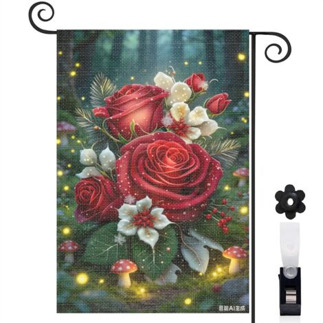 Drapeau de jardin baies rouges et roses 30 x 45 cm décoration terrasse et extérieur (1/5)