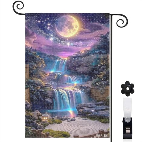 Bannière de cour forêt mystérieuse et lune pleine 30 x 45 cm décoration maison de campagne (1/5)