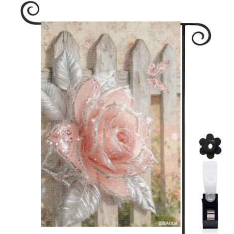 Drapeau de jardin rose rose cristalline 30 x 45 cm décoration extérieure jardin (1/5)