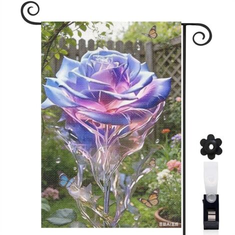 Bannière de cour feuilles vertes et rose à dégradé 30 x 45 cm décoration extérieure et intérieure (1/5)