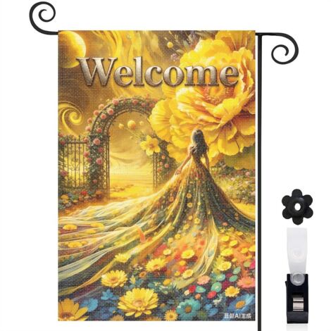 Bannière de cour forêt magique et fleur jaune 30 x 45 cm décoration maison de campagne (1/5)
