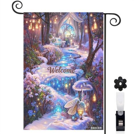 Drapeau de jardin Welcome champignons lumineux et hiver 30 x 45 cm décoration saisonnière jardin (1/4)