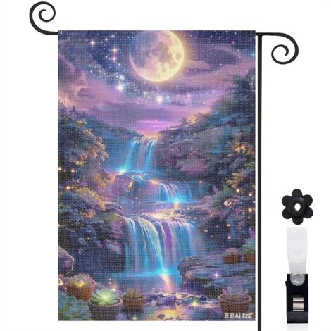 Drapeau de jardin fleurs suspendues et lune 30 x 45 cm décoration cour et balcon (1/5)