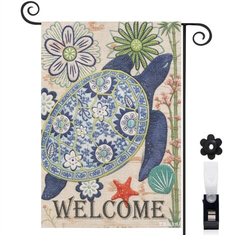 Drapeau de jardin Welcome et tortue de mer 30 x 45 cm décoration maison de campagne (1/5)
