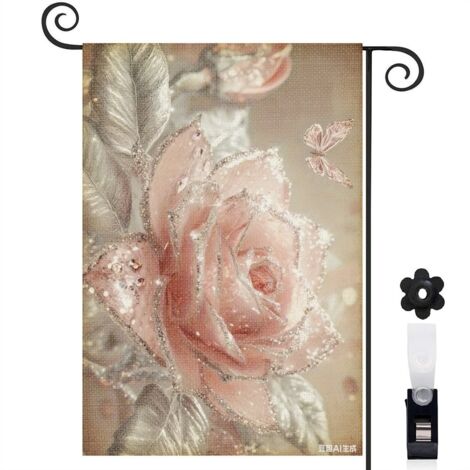Bannière de cour fleurs multicolores et rose 30 x 45 cm décoration extérieure et intérieure (1/5)