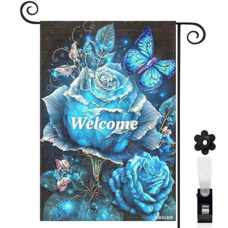 Drapeau de jardin Welcome et motifs mandala 30 x 45 cm décoration extérieure et cour (1/5)