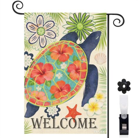 Bannière de cour Welcome et tortue de mer 30 x 45 cm décoration maison de campagne (1/5)