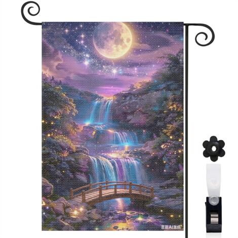 Bannière de cour nuit magique et cascade 30 x 45 cm décoration maison de campagne (1/5)