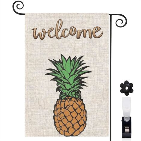 Drapeau de jardin Welcome ananas et papillons 30 x 45 cm décoration porche et entrée (1/5)