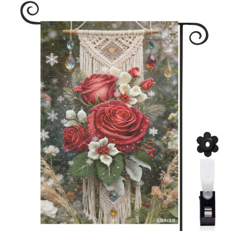 Drapeau de jardin roses rouges hivernales 30 x 45 cm décoration extérieure jardin (1/5)