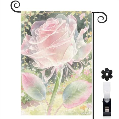 Bannière de cour rose transparente et clôture blanche 30 x 45 cm décoration maison de campagne (1/5)