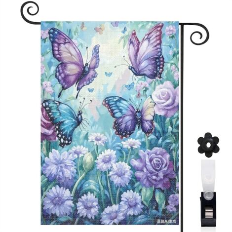 Drapeau de jardin papillons vibrants et marguerites 30 x 45 cm décoration porche et entrée (1/4)