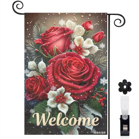 Bannière de cour Welcome et lys blancs 30 x 45 cm décoration porche et maison (1/5)