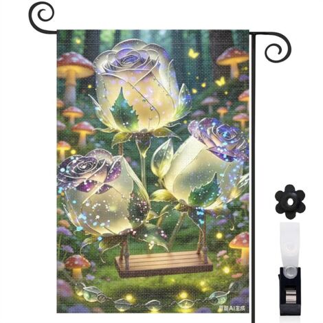 Drapeau de jardin Welcome et roses cristallines 30 x 45 cm décoration maison de campagne (1/4)