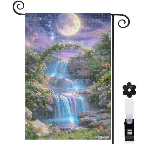 Drapeau de jardin fleurs suspendues et cascade 30 x 45 cm décoration terrasse et extérieur (1/4)