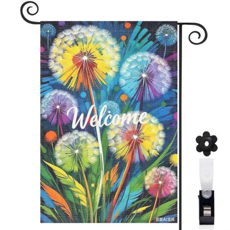 Bannière de cour pissenlits multicolores et papillons 30 x 45 cm décoration jardin et terrasse (1/5)