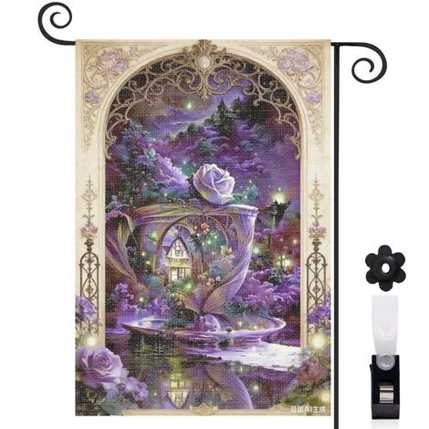 Drapeau vertical Welcome et style enchanteur 30 x 45 cm décoration jardin d'été (1/5)