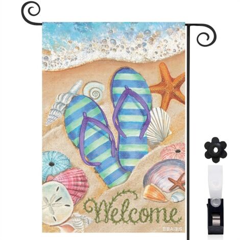 Bannière de cour étoiles de mer et coquillages colorés 30 x 45 cm décoration porche et maison (1/5)