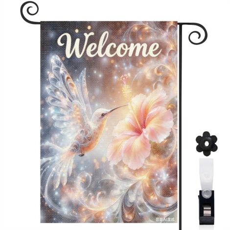 Bannière de cour Welcome colibri vibrant 30 x 45 cm décoration extérieure et intérieure (1/5)