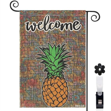 Drapeau vertical ananas et style néon 30 x 45 cm décoration saisonnière extérieure (1/5)
