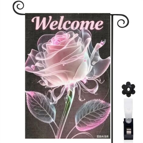 Bannière de cour rose magique et Welcome en néon rose 30 x 45 cm décoration maison de campagne (1/4)