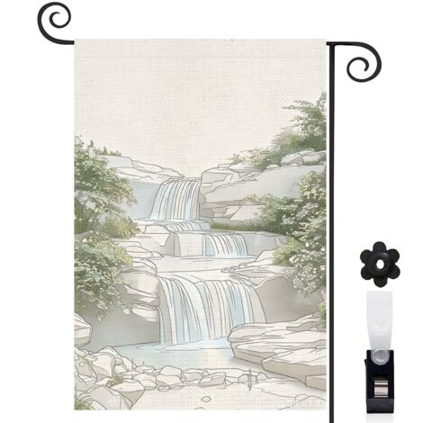 Drapeau de jardin jardin classique et cascade dorée 30 x 45 cm décoration extérieure jardin (1/5)