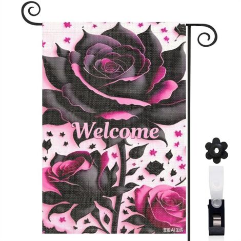Drapeau de jardin Welcome et ambiance mystérieuse 30 x 45 cm décoration cour et balcon (1/4)