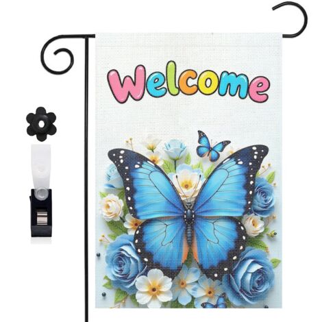 Drapeau de jardin Welcome ambiance estivale et tongs 30 x 45 cm décoration porche et entrée (1/5)