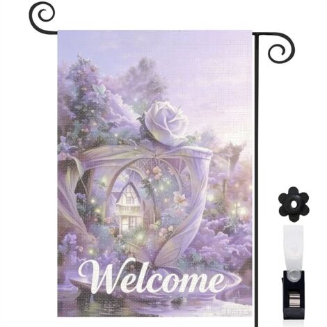 Bannière de cour Welcome et effet lumineux sur les arbres 30 x 45 cm décoration porche et maison (1/4)
