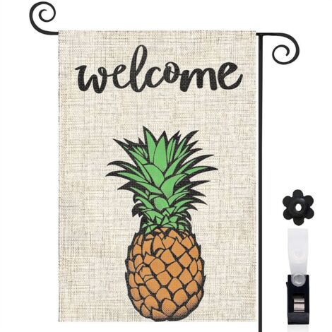 Drapeau vertical ananas tropical et Welcome 30 x 45 cm décoration saisonnière cour (1/5)