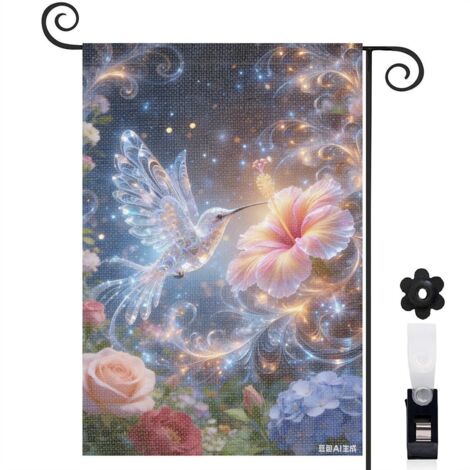 Drapeau de jardin Welcome oiseau et hibiscus 30 x 45 cm décoration mariage extérieur (1/5)