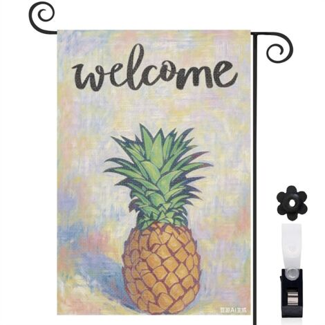 Drapeau de jardin Welcome ananas frais et papillons 30 x 45 cm décoration extérieure jardin (1/5)