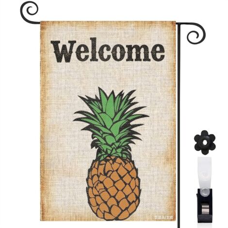 Drapeau de jardin Welcome ananas tropical 30 x 45 cm décoration cour et balcon (1/4)