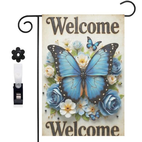 Drapeau de jardin Welcome tongs bleues et étoiles de mer 30 x 45 cm décoration extérieure jardin (1/5)