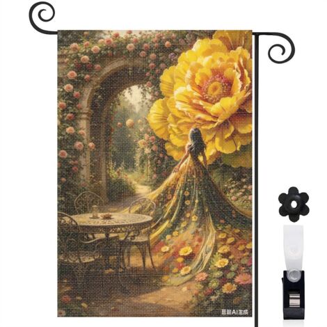 Drapeau vertical fée enchantée et fleurs multicolores 30 x 45 cm décoration jardin d'été (1/5)