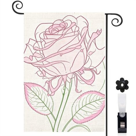 Drapeau vertical rose rose et style délicat 30 x 45 cm décoration saisonnière extérieure (1/3)