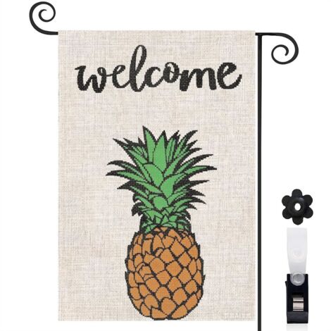 Bannière de cour Welcome et ananas pour l'été 30 x 45 cm décoration maison de campagne (1/5)