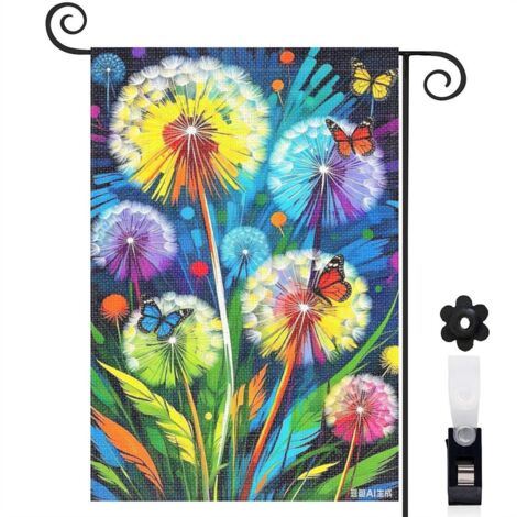Drapeau de jardin Welcome et pissenlits jaunes 30 x 45 cm décoration extérieure et cour (1/4)