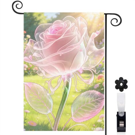 Drapeau de jardin rose transparente style enchanteur 30 x 45 cm décoration extérieure jardin (1/5)