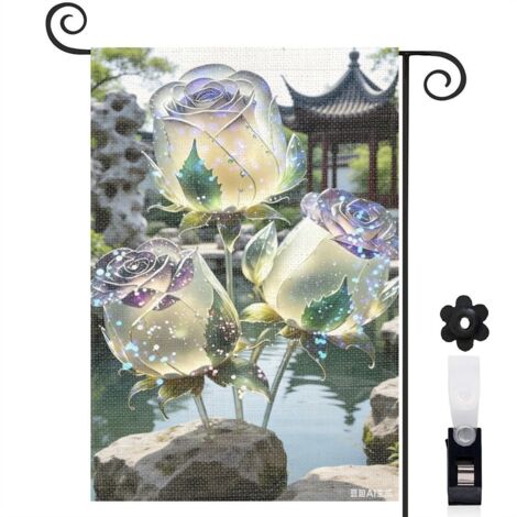 Bannière de cour Welcome et fleurs de lavande 30 x 45 cm décoration extérieure et intérieure (1/3)