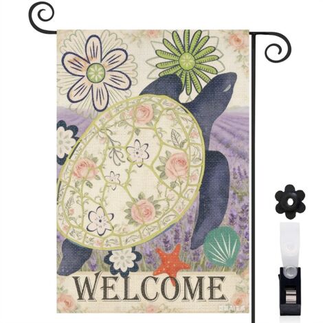 Drapeau de jardin Welcome et tortue de mer 30 x 45 cm décoration porche et entrée (1/4)